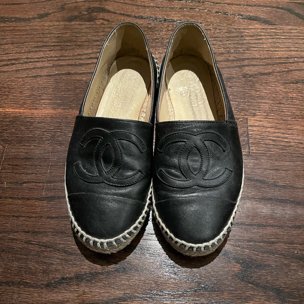 CHANEL Lambskin CC Espadrilles Size 36 Black